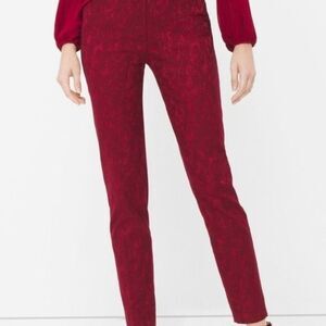 WHITE House Black Market Red Jacquard Holiday Pants - Slim Fit Size 30